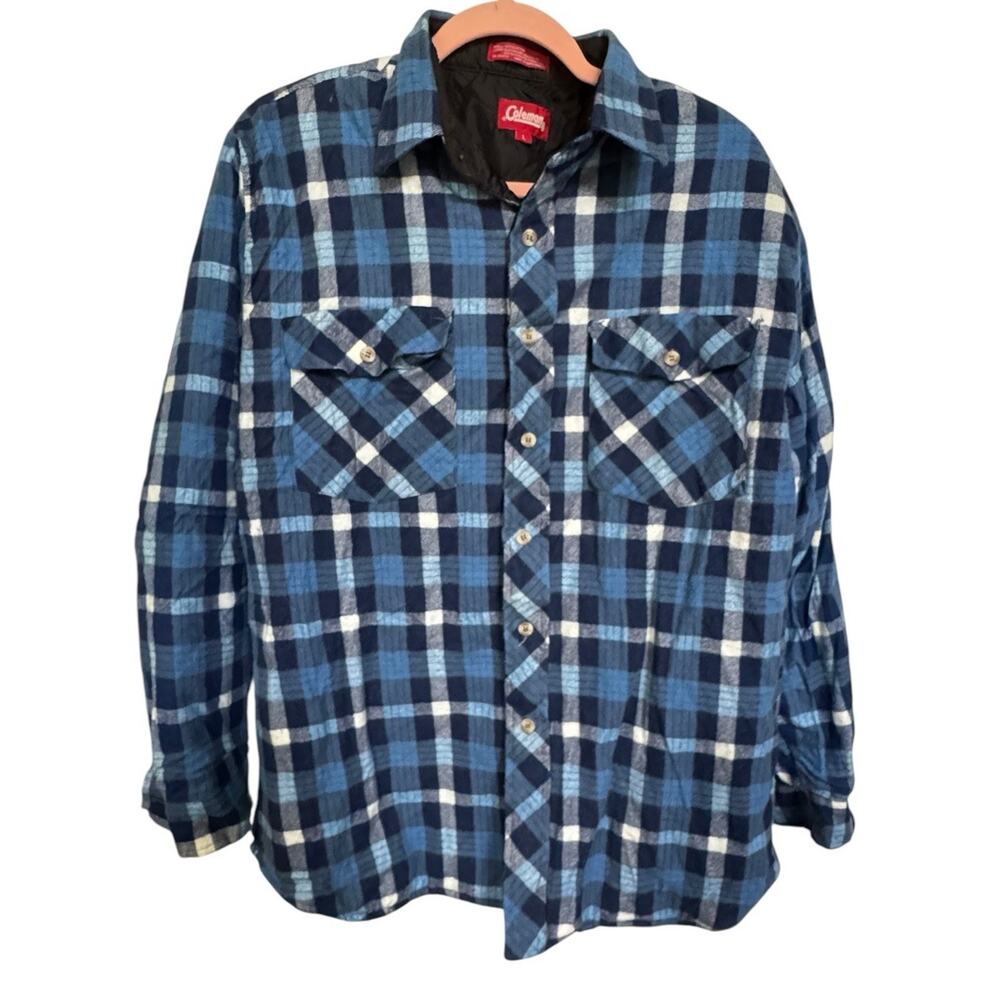 Coleman Large Flannel Jacket Lined Outdoor Fall Blue Lumberjack‎ Front Pockets